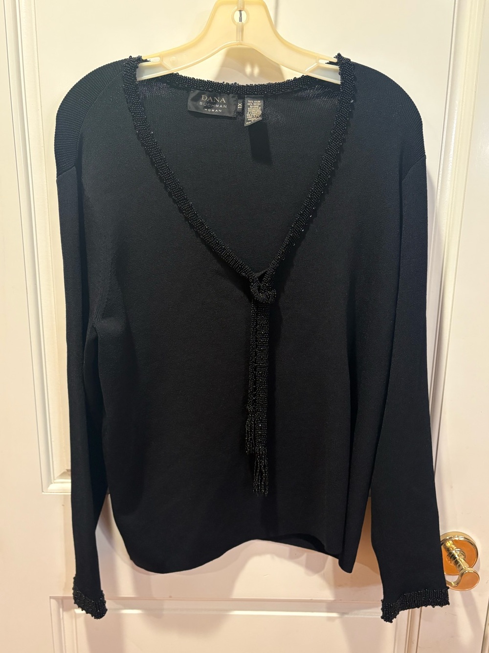 Dana Buchman Black Beaded Tie-Front Sweater Size 1X